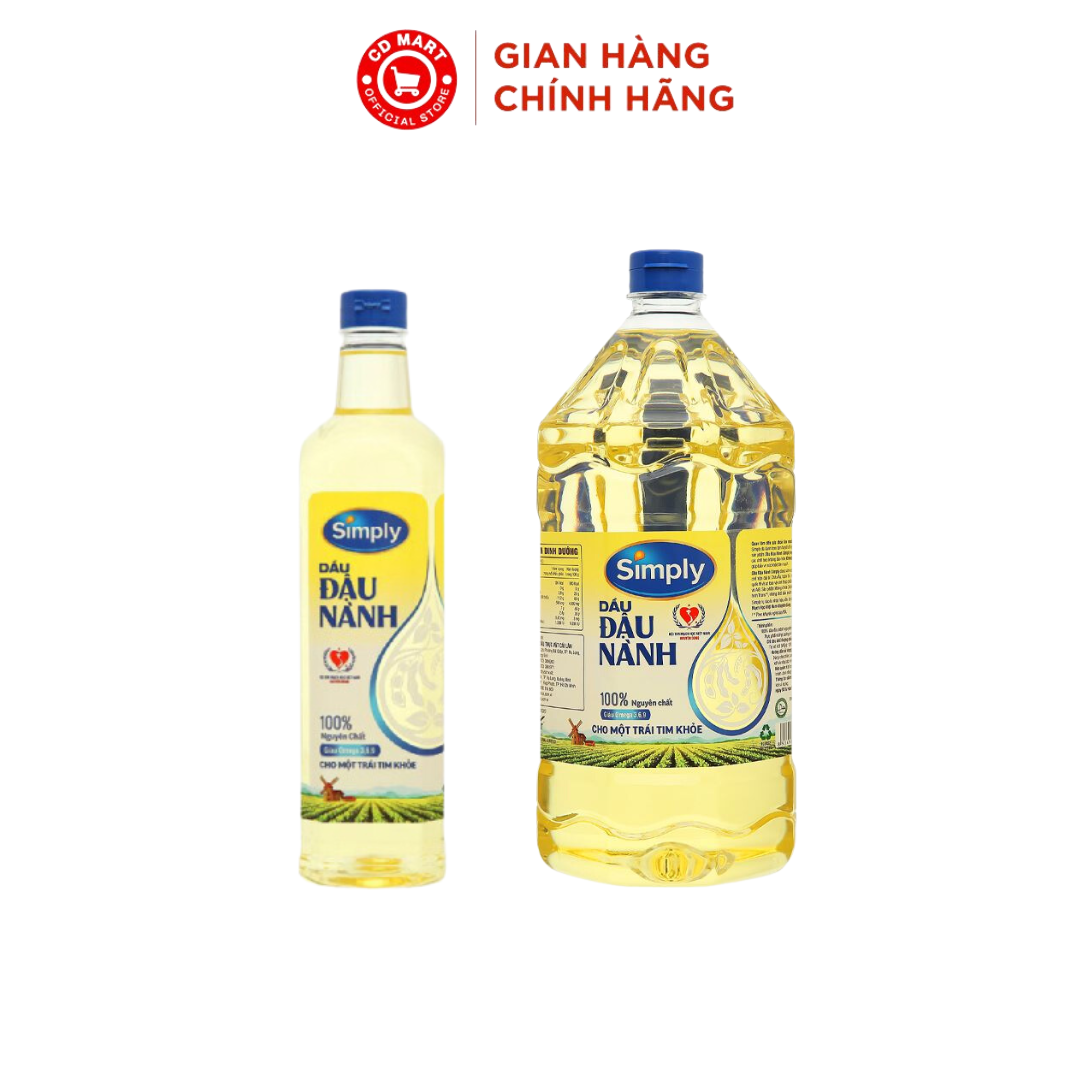 Dầu ăn đậu nành nguyên chất Simply (chai 1l & 2l)