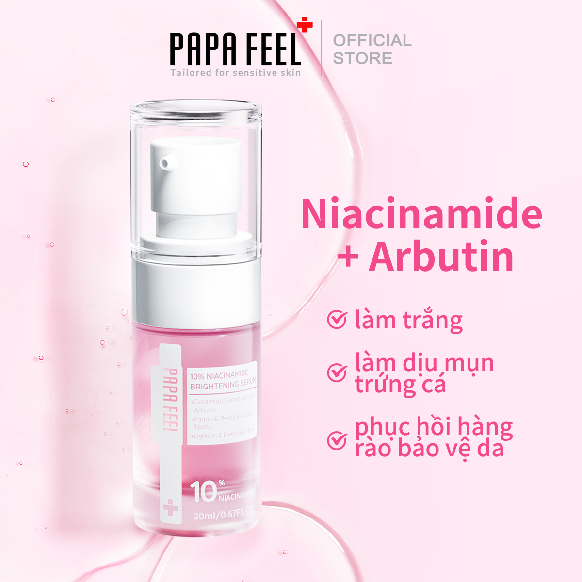 PAPA FEEL Giảm mụn giảm thâm Niacinamide 10%+Arbutin Dưỡng chất cho da dầu mụn 20ml