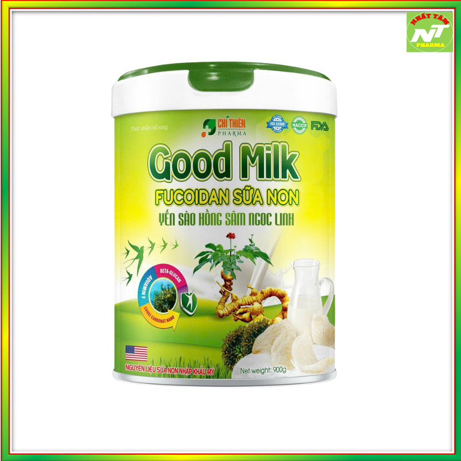 Hộp 900g Sữa Bột Yến Sào Hồng Sâm Ngọc Linh Good Milk Fucoidan Sữa Non Hỗ Trợ Tăng Cường Phục Hồi Sức Khỏe Ăn Ngon Ngủ Ngon - Nhất Tâm Pharma