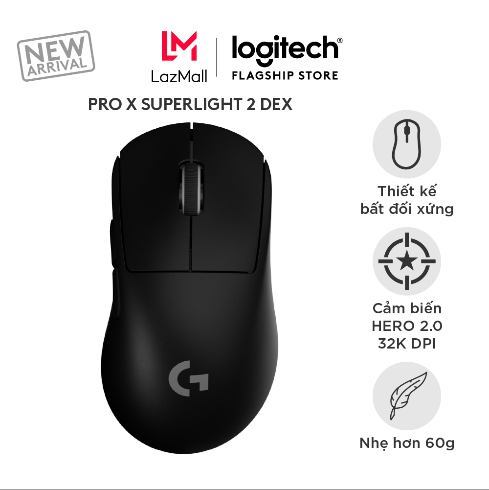 Chuột Gaming không dây Logitech G PRO X SUPERLIGHT 2 DEX LIGHTSPEED Nhẹ 60g Hero 2 32k DPI sạc USB-C