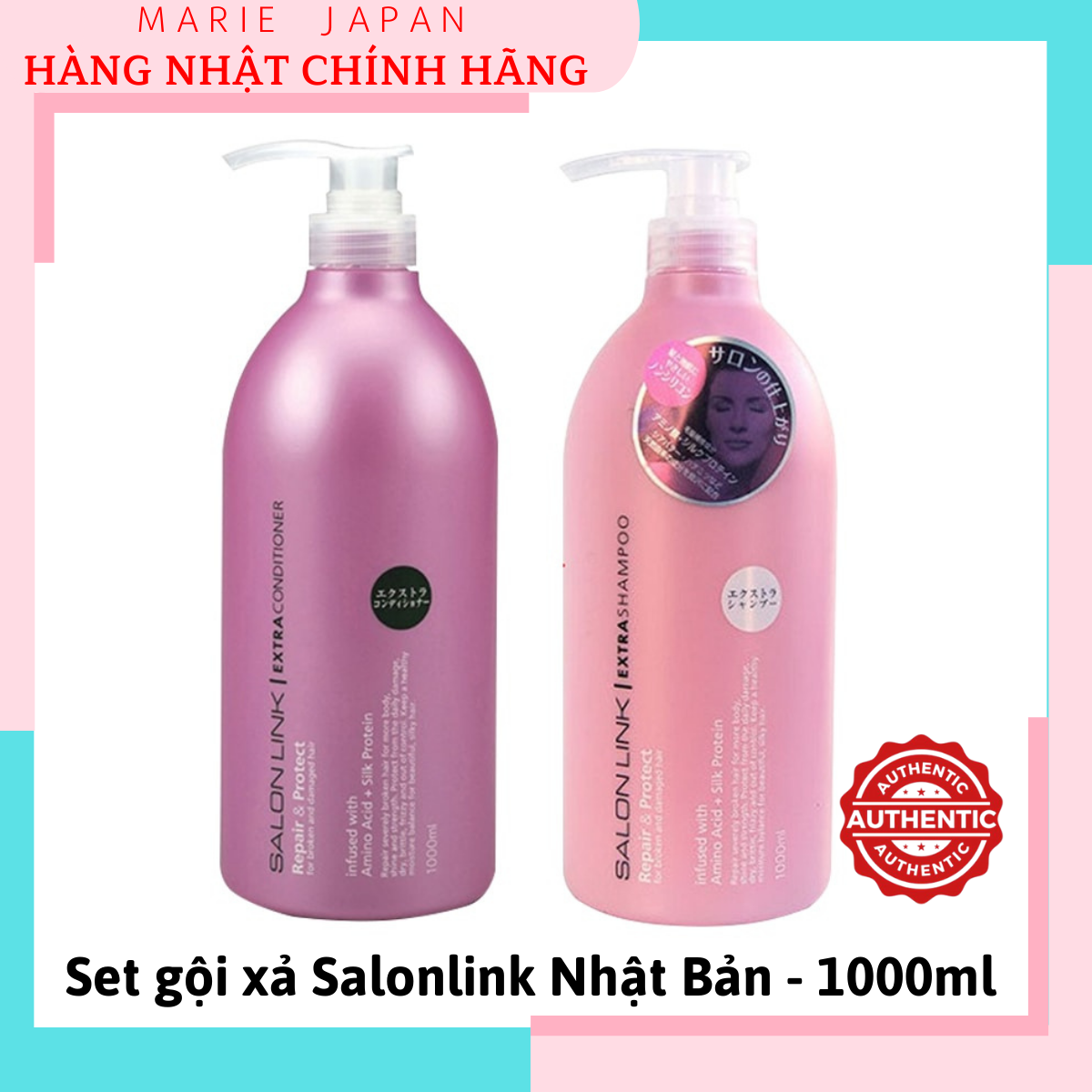 Set Gội Xả Suôn Mượt Tóc Salonlink Nhật Bản 1000Ml