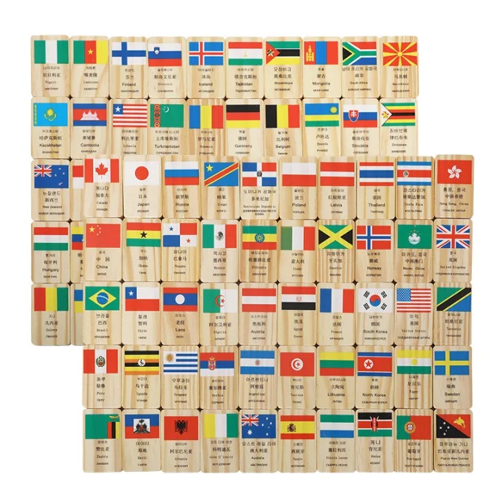 Bộ Domino lá cờ quốc kỳ 100 quốc gia. Đồ chơi gỗ thông minh giáo dục sớm phát triển tư duy trí tuệ cho trẻ em. Trò chơi rèn luyện trí nhớ sự sáng tạo và kiên trì cho trẻ em trẻ nhỏ bé trai con gái 2 3 4 5 6 7 8 tuổi