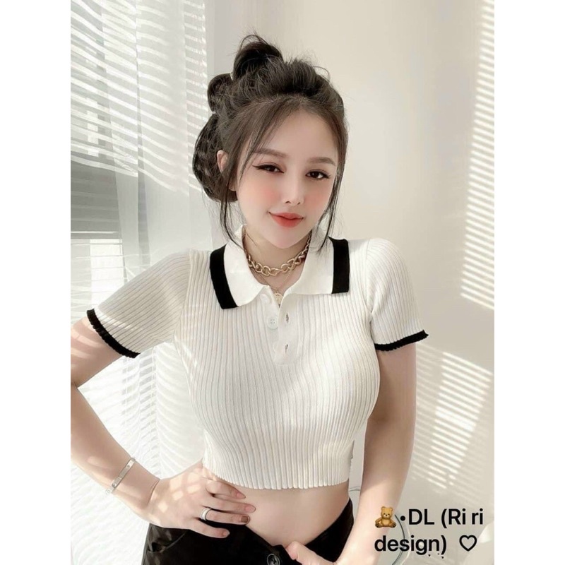 Áo Crotop Cổ Trụ Phối Viền Đen Trắng Dễ Thương VL1 / Áo Croptop Nữ Tay Ngắn Viền Cổ Đẹp / Áo Thun Nữ Cổ Trụ Phối Viền