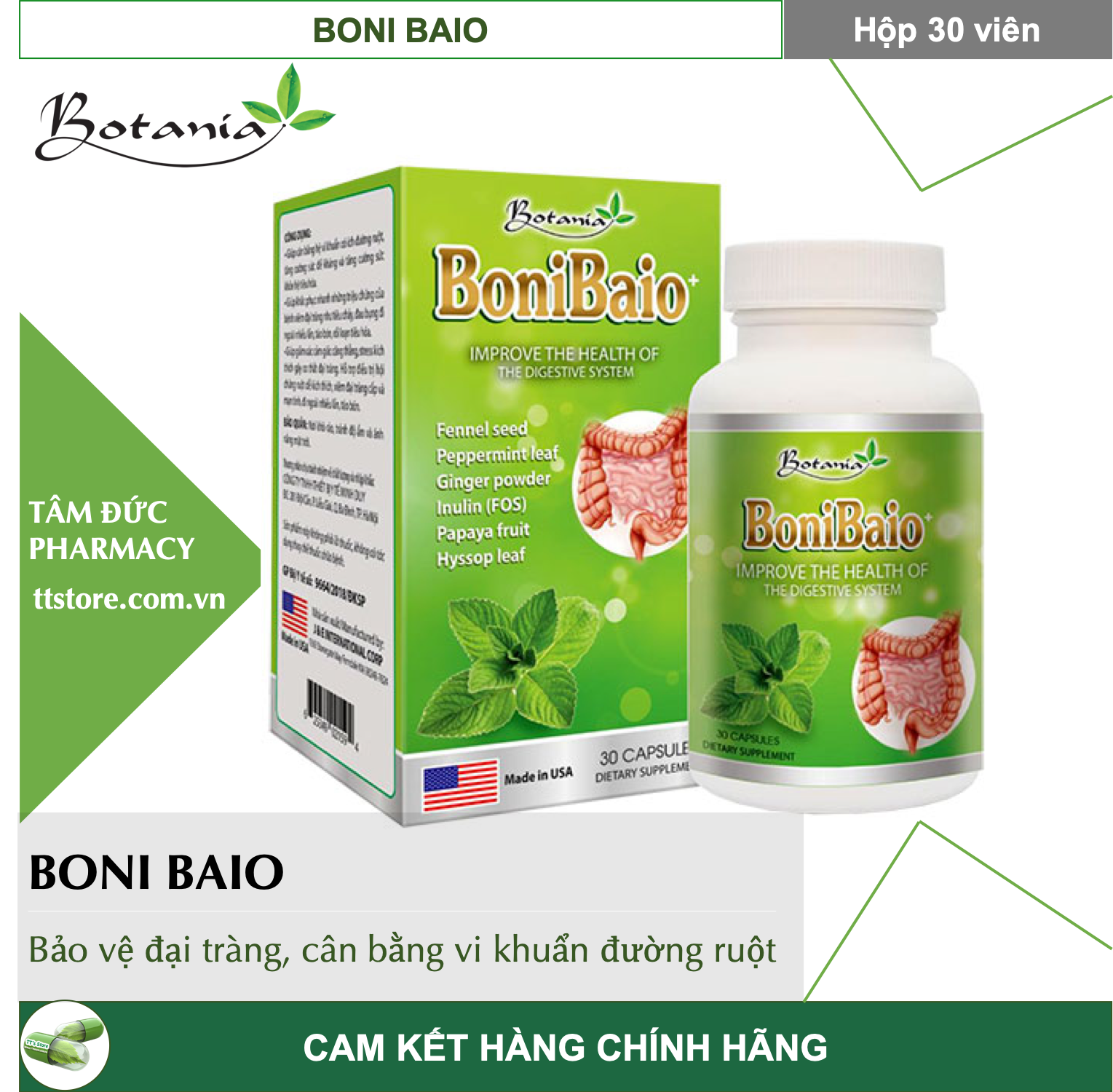 [Hcm]Bonibaio [Hộp 30 Viên] - Tăng Cường Tiêu Hóa Cho Người Viêm Đại Tràng [Boni Baio]