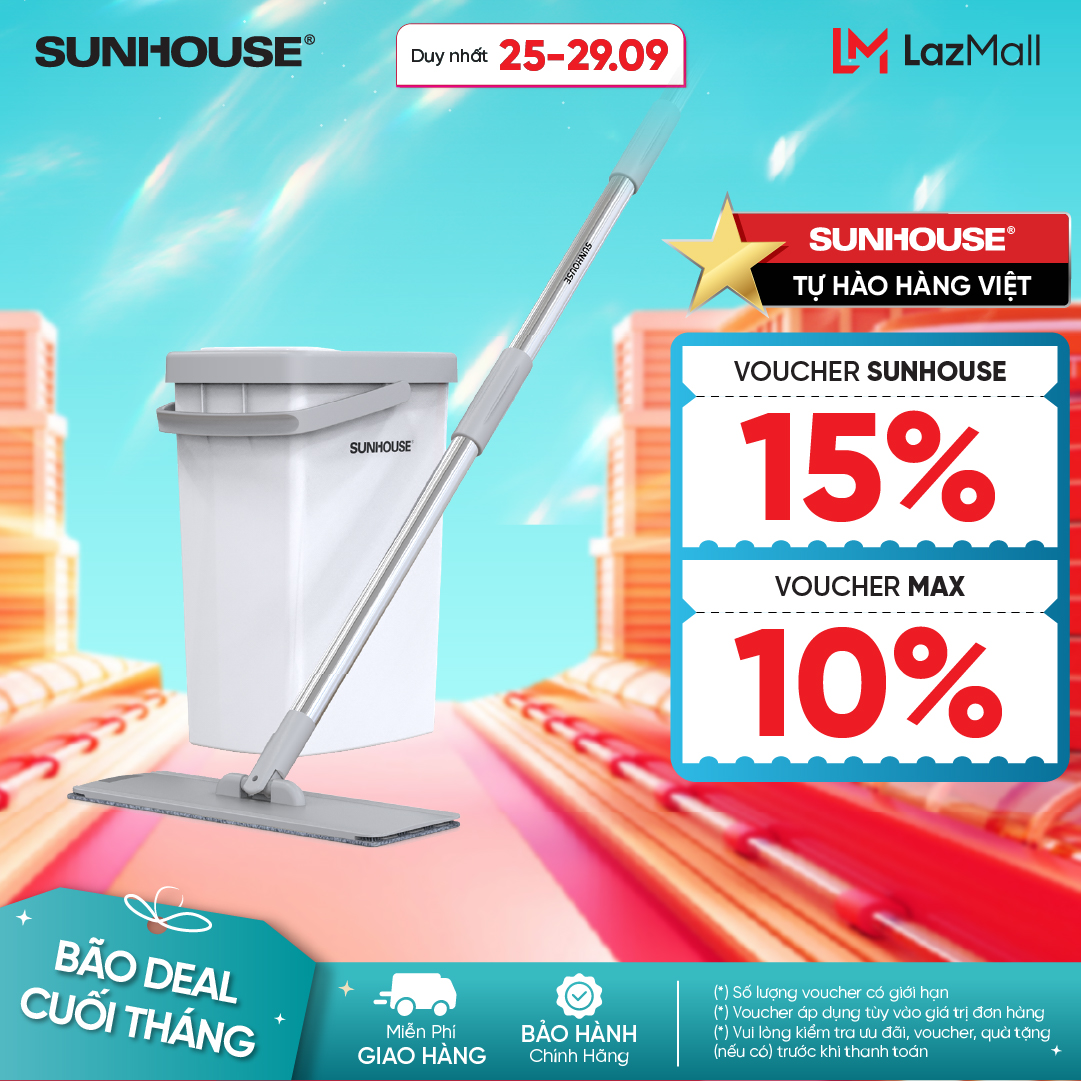Bộ lau nhà tự vắt đa năng Space Saving SUNHOUSE KS-CL3211PW - Hàng Chính Hãng