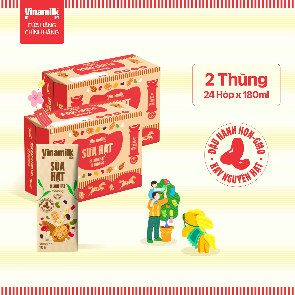 [Có thể Nhận Bao Bì Tết/ Thường] Combo 2 Thùng Sữa 9 loại hạt Vinamilk 180ml 24 hộp/thùng
