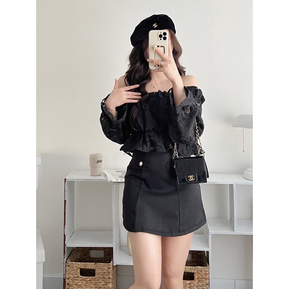 [SẴN/VIDEO] ÁO KIỂU REN VÂN NỔI NỮ TRỄ VAI 2 LỚP HÀN QUỐC DÁNG CROPTOP TIỂU THƯ SIÊU XINH
