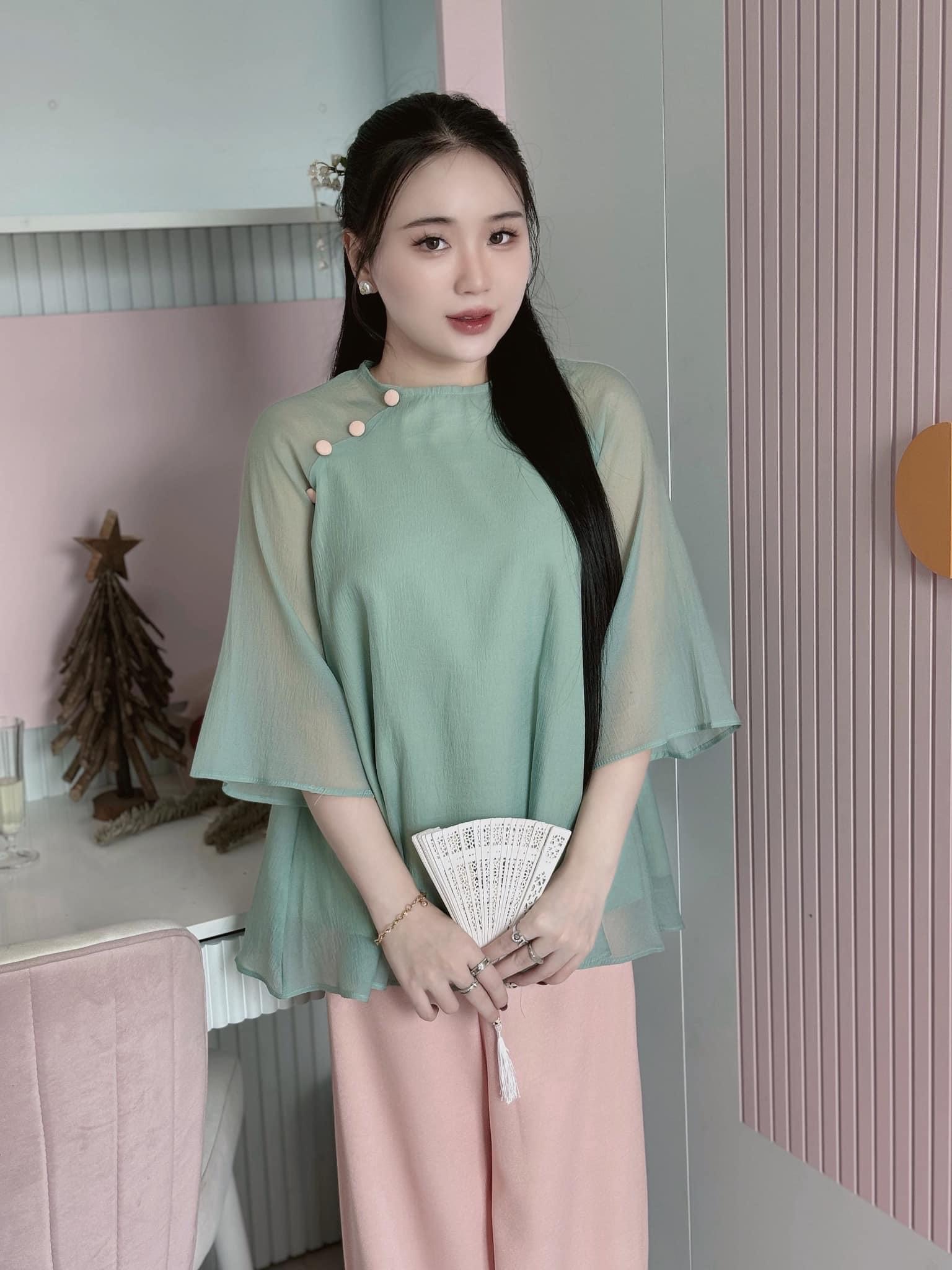 Set áo dài tay lỡ chất vải voan mix quần ống rộng màu pastel đồ bộ bà ba mặc đi lễ chất voan đẹp