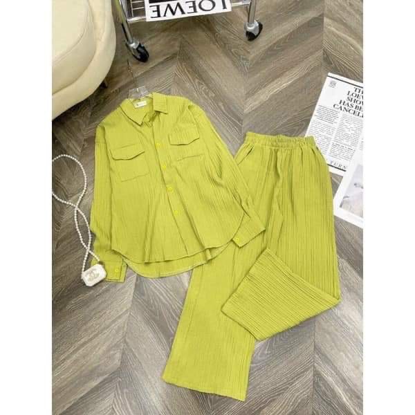 SET BỘ ĐŨI GÂN THỜI TRANG HÀN QUỐC NƠ LƯNG SANG TRỌNG SET BỘ ĐỒ NỮ ÁO SƠ MI TAY ĐAN DÂY LƯNG XINH XẮ