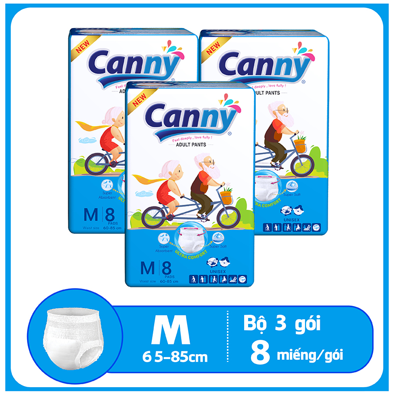 [Hcm]Bộ 3 Gói Tã Bỉm Quần Người Lớn Canny Siêu Thấm Size M8 (8 Miếng)