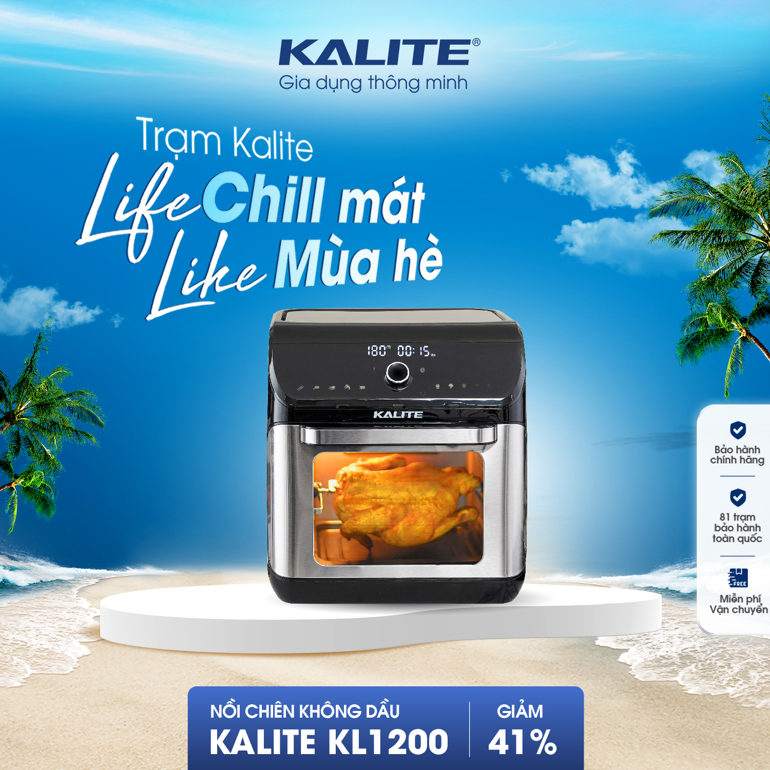 Nồi chiên không dầu Kalite KL1200 công suất 1800W dung tích lớn 12L nồi chiên đa năng chiên nướng rã