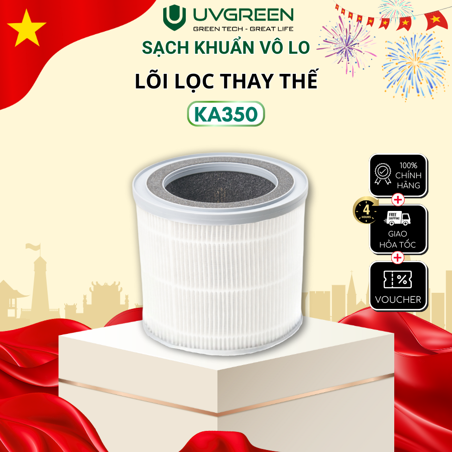 Màng Lọc (Lõi Lọc) HEPA H13 Diệt Khuẩn Cho Máy Lọc Không Khí UVGREEN KA350 FT - Bộ Lọc 3 Lớp Lọc Sạc
