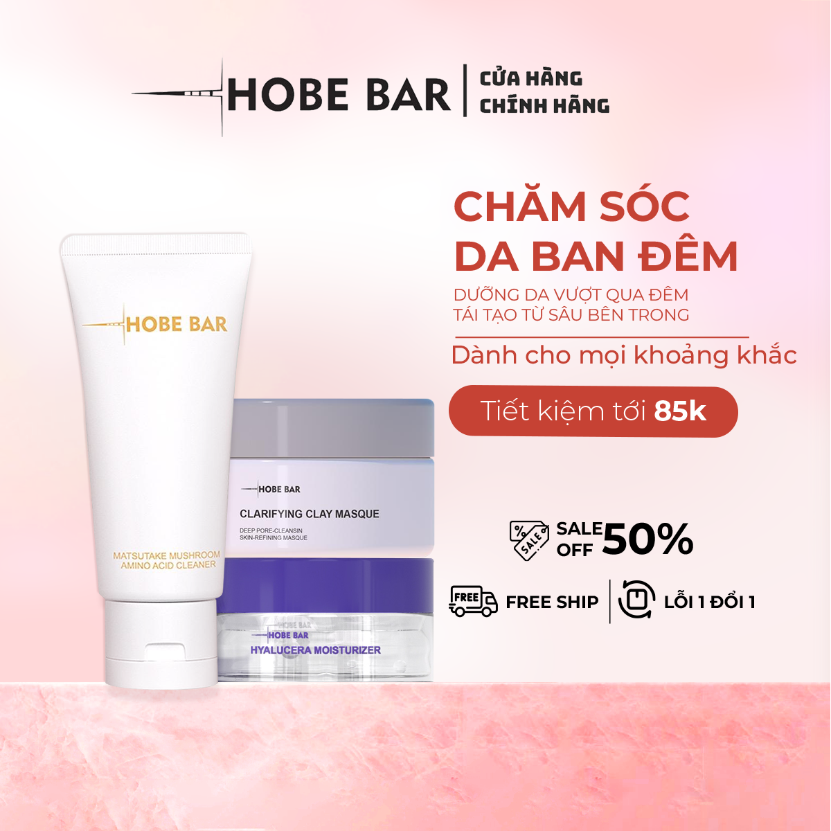 Combo chăm sóc da ban đêm HOBEBAR mặt nạ đất sét + sữa rửa mặt + kem dưỡng ẩm bí quyết làm sạch dưỡng da tối ưu ban đêm