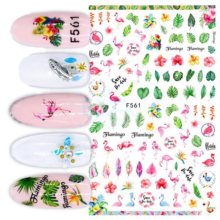 [Hcm]Miếng Dán Móng Tay 3D Nail Sticker Hồng Hạc Mùa Hè Flamingo Tropical Summer F561