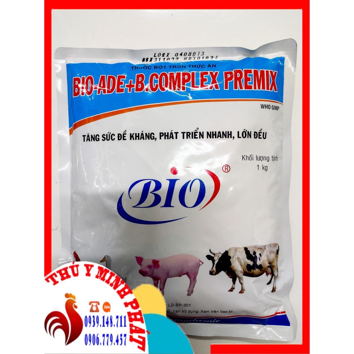Bio Ade+B Complex Premix 1kg phòng thiếu vitamin AD3E trên heo gà vịt