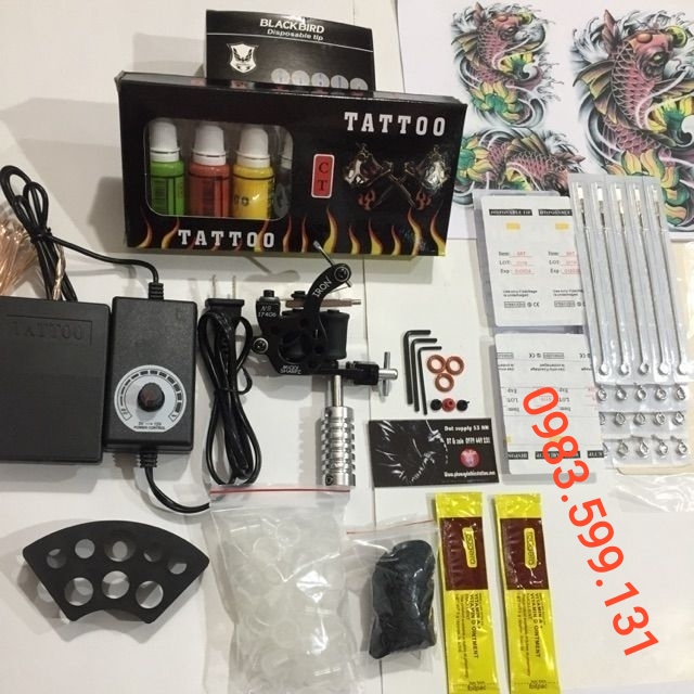 Combo Bộ Kit 1 Máy Xăm Anaconda + Bộ 7 Màu Mực Tattoo Dragon Ink ( Phát Màu Máy Shop Còn Hàng )