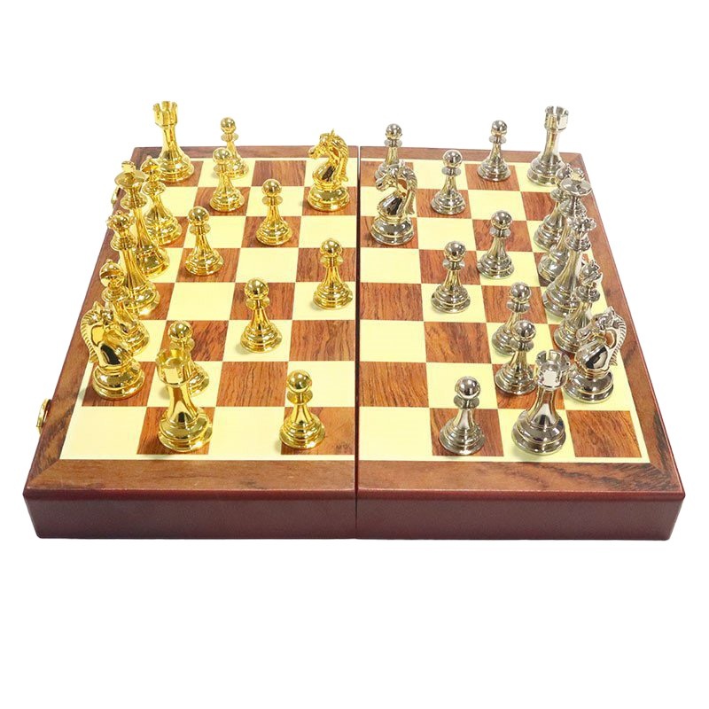 Bộ cờ vua kim loại cao cấp mạ vàng bạc phong cách châu Âu sang trọng đẳng cấp