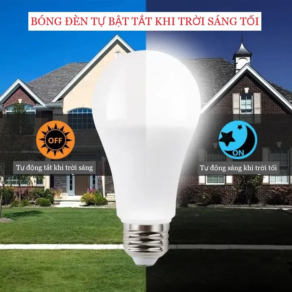 Bóng Đèn LED Cảm Biến Ánh Sáng Tự Tắt/MởTự Động - Ánh Sáng Vàng/Trắng 10W/12W