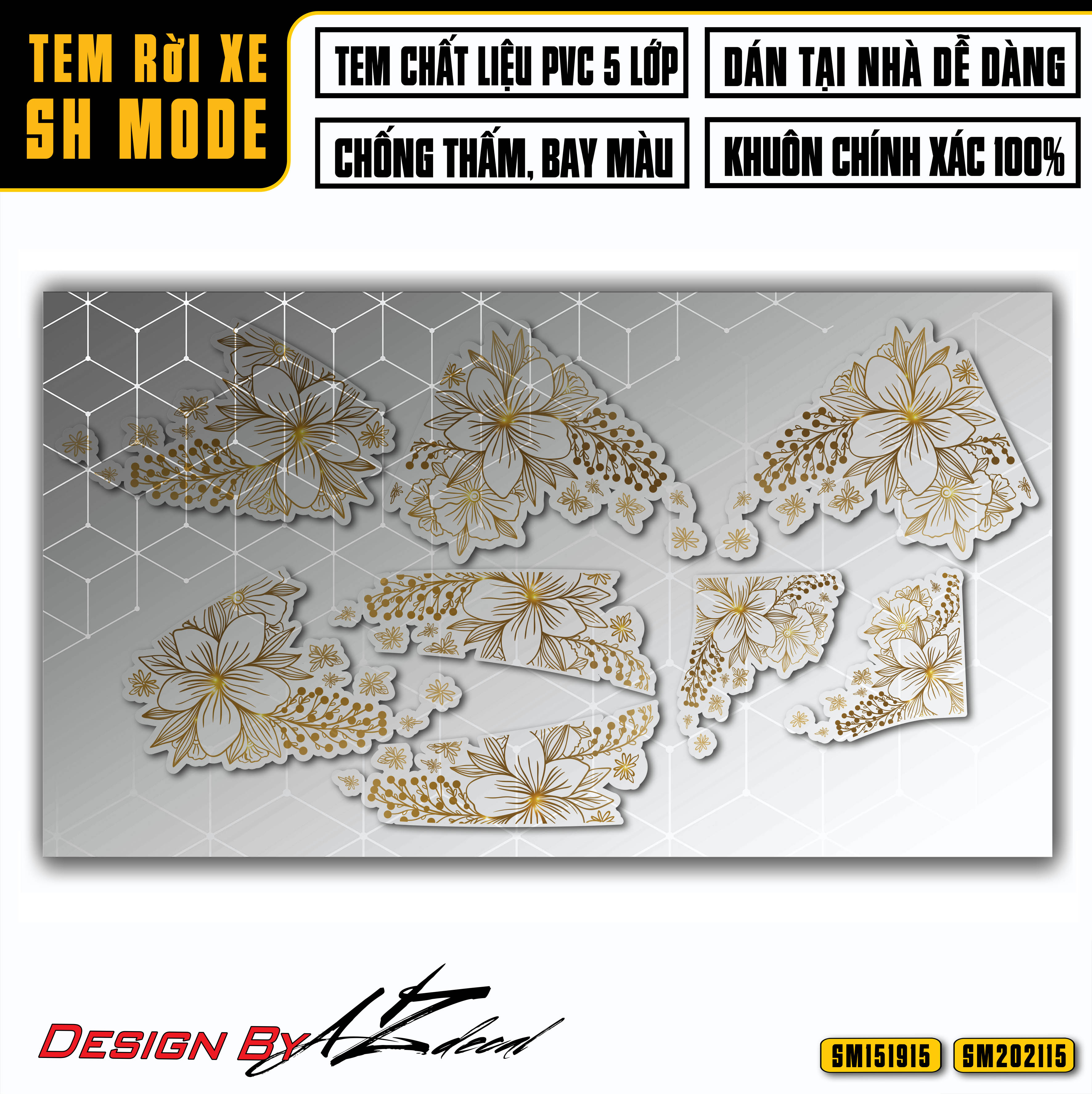 Tem Rời SH Mode Mẫu Hoa Lá Nữ Tính | SM15 | Decal Chế Dán Xe Máy Chống Nước Áp Dụng Xe 2015 - 2019 V