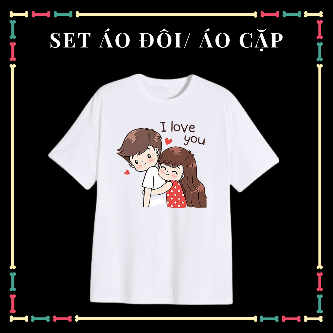 Áo cặp Nam nữ áo tình yêu đủ size áo ngắn tay cổ tròn phông rộng thoải mái.