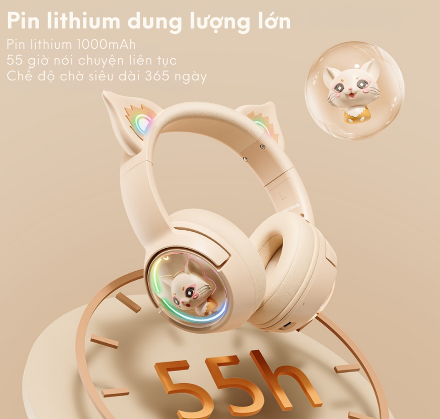 TAI NGHE ONIKUMA B5 RGB - Tai Nghe Chơi Game Không Dây Bluetooth Tai Mèo Đầy Sức Hút