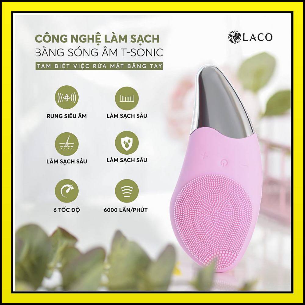 MÁY RỬA MẶT MẪU MỚI LACO PROMAX Máy Rửa Mặt Sóng ÂmChống Nước Chuẩn IPX7Giúp Sạch Sâu Se Khít Lỗ Chân Lông Nâng Cơ Mặt Kích Thích Tăng Sinh Colagen.Bảo Hành 1 Tháng. bảo hành uy tín