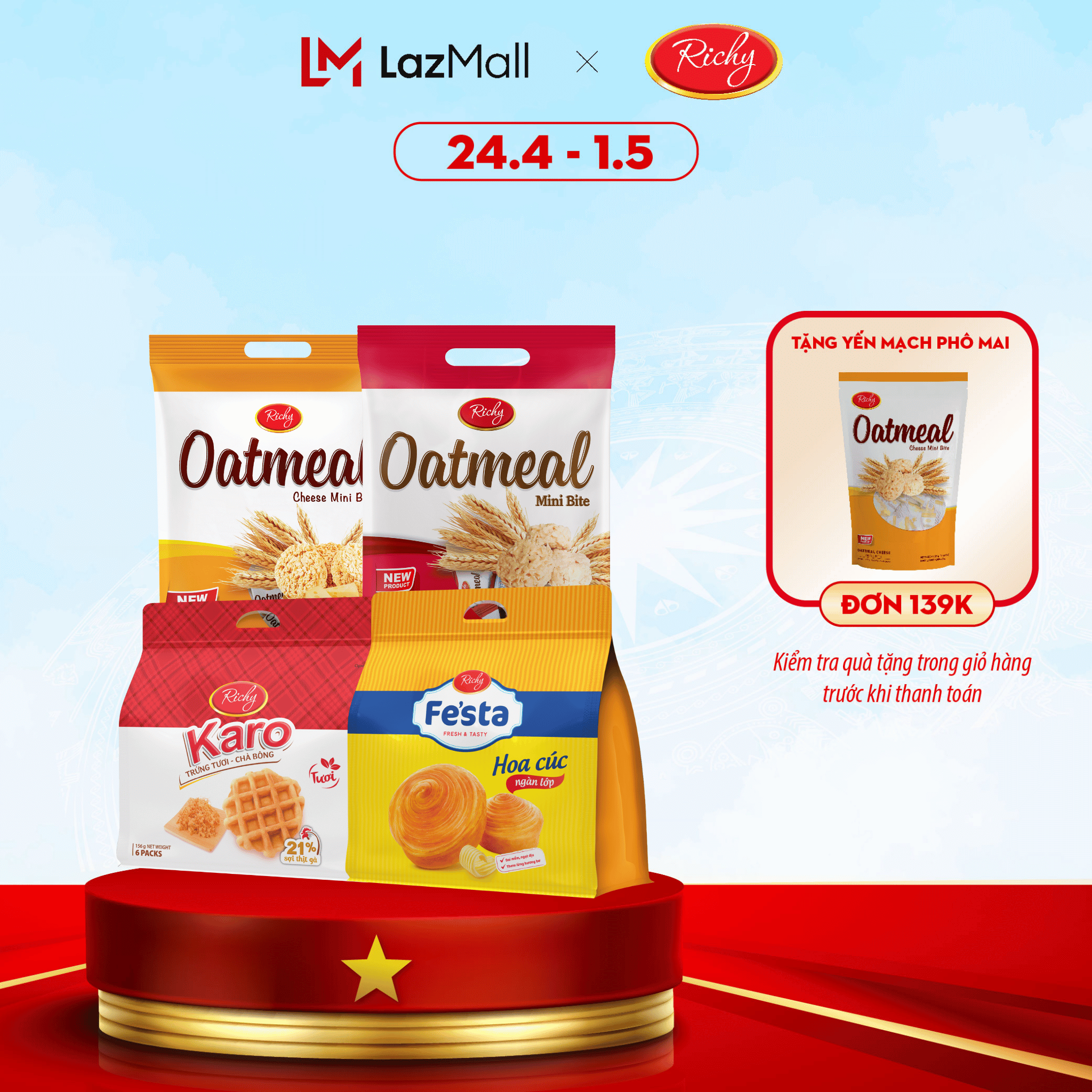 Combo ăn vặt chill chill Combo 4 bánh bánh karo sợi gà tươi bánh mì hoa cúc tươi ngàn lớp bánh yến m