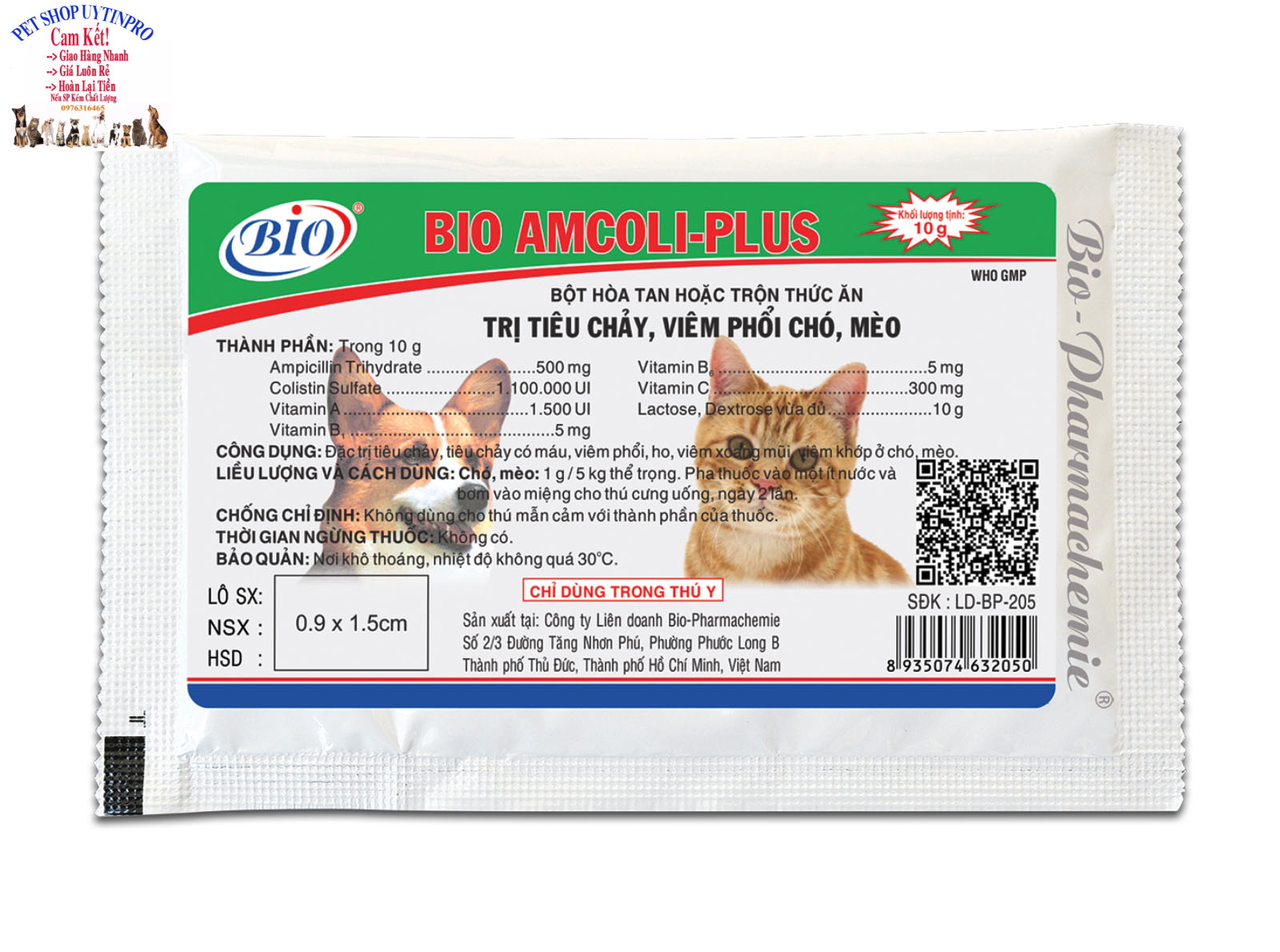 Bột Trị tiêu chảy viêm phổi Chó Mèo BIO AMCOLI-PLUS gói 10g  Xuất xứ Bio Việt Nam - Pet shop Uytinpr