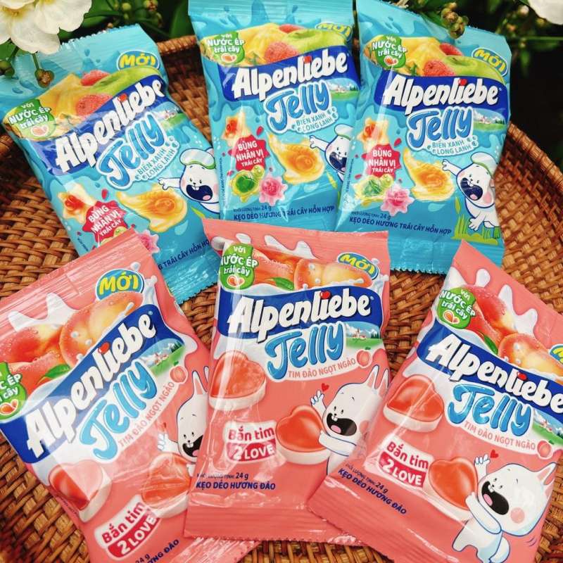 Kẹo dẻo Alpenliebe Jelly Biển xanh long lanh / Tim Đào / NHO (DÂY 10 GÓI NHỎ)