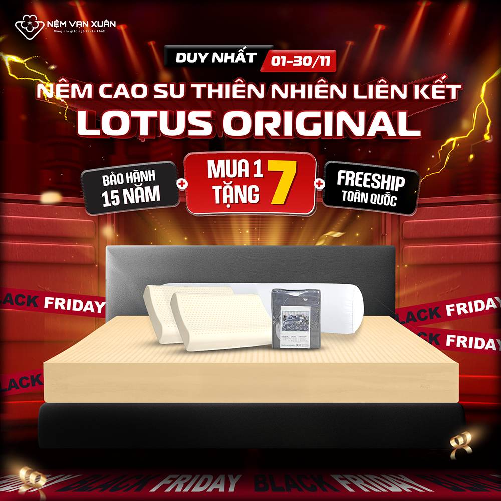 [MUA 1 TẶNG 7] Nệm Cao Su Thiên Nhiên Liên Kết Vạn Xuân Lotus Original Độ Đàn Hồi Cao Nâng Đỡ Tối Ưu