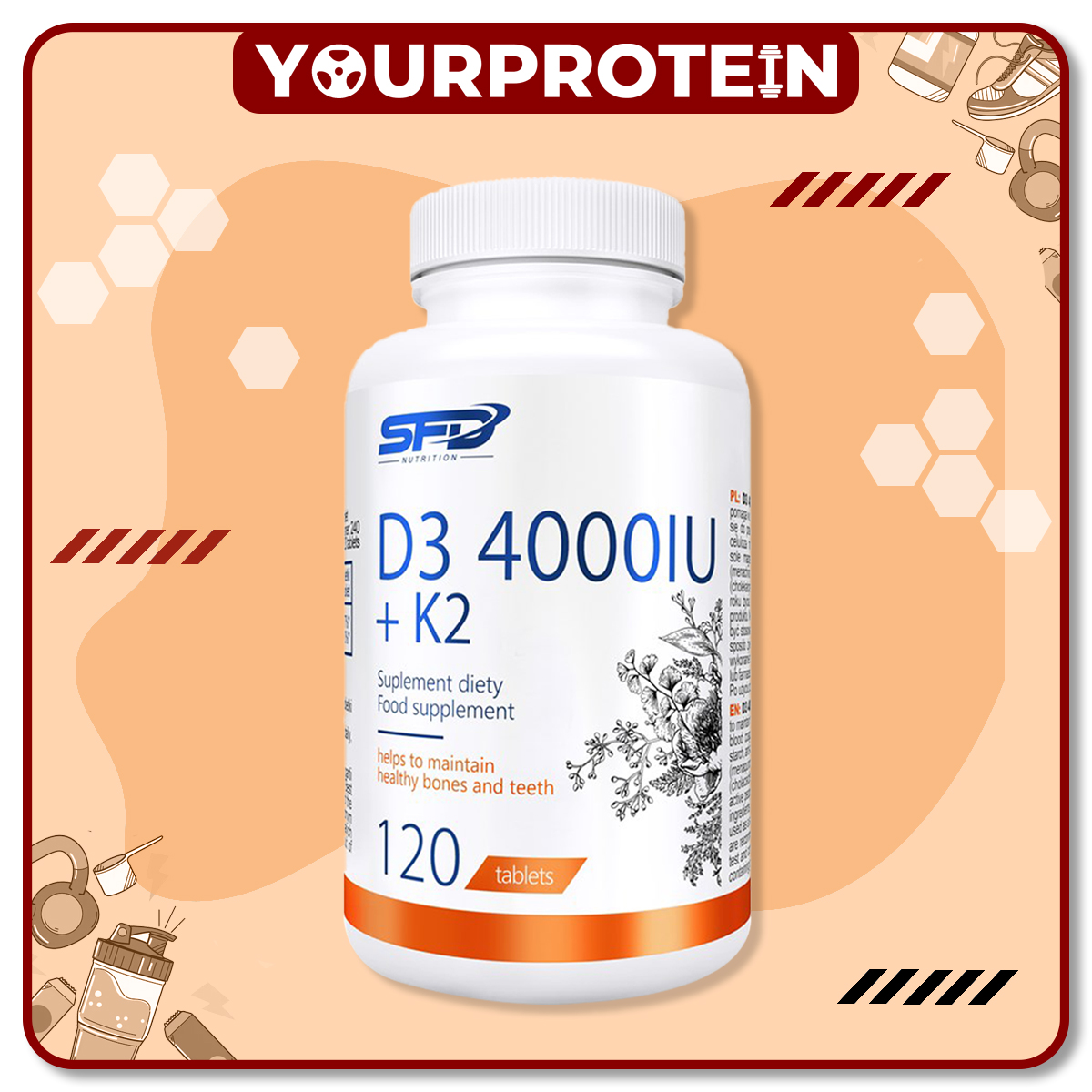 SFD NUTRITION - Vitamin D3 4000iu + K2 - 120 Viên - Hỗ trợ xương khớp chắc khỏe