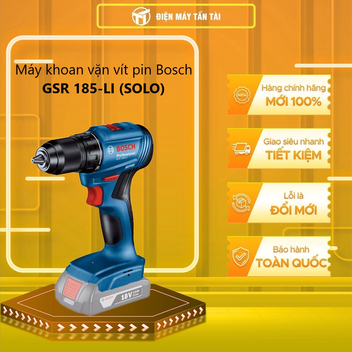 Máy khoan pin vặn vít Bosch GSR 185-LI (SOLO) - 18V, 2.0Ah Li-ion, 50Nm, 930g