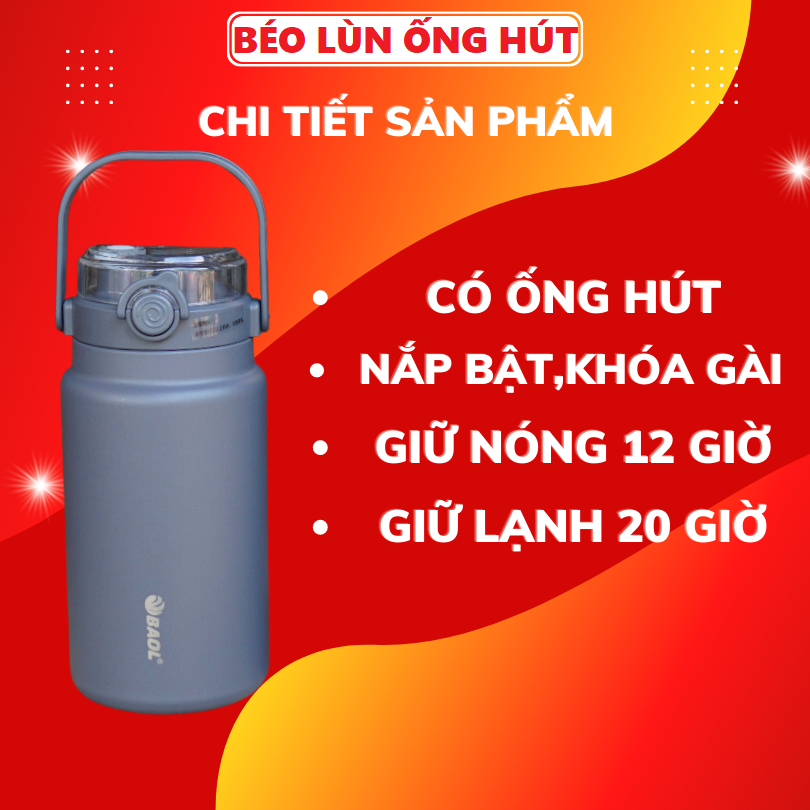 Bình giữ nhiệt 1500ml HiLOGI inox 304, màu đen/đỏ, dung tích lớn, quai xách tiện lợi