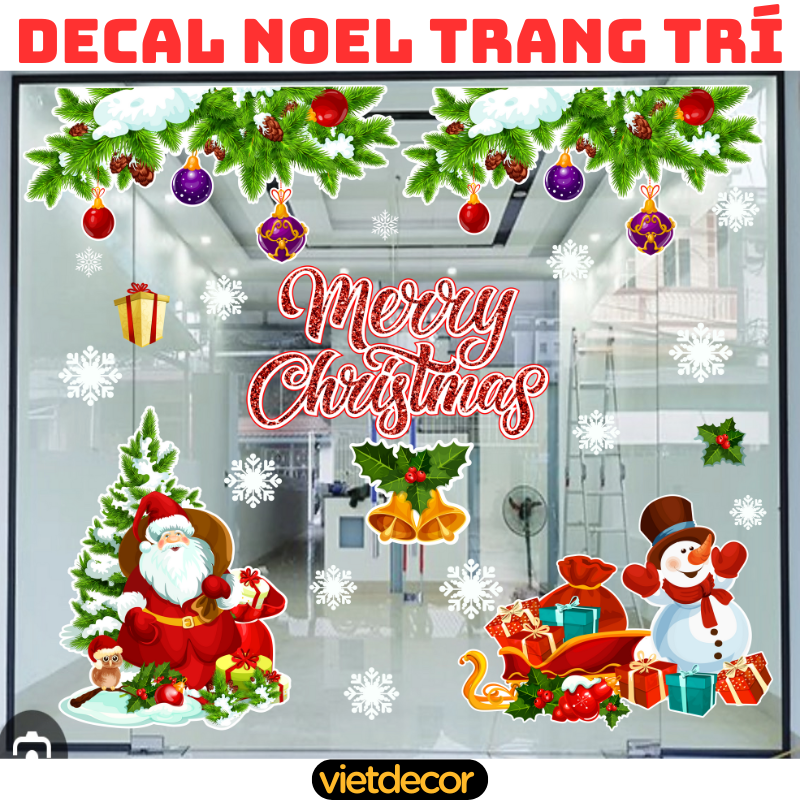 Decal Noel khổ lớn Trang trí Giáng Sinh dán kính dán tường Decan Noel 2024 dày dặn sẵn keo