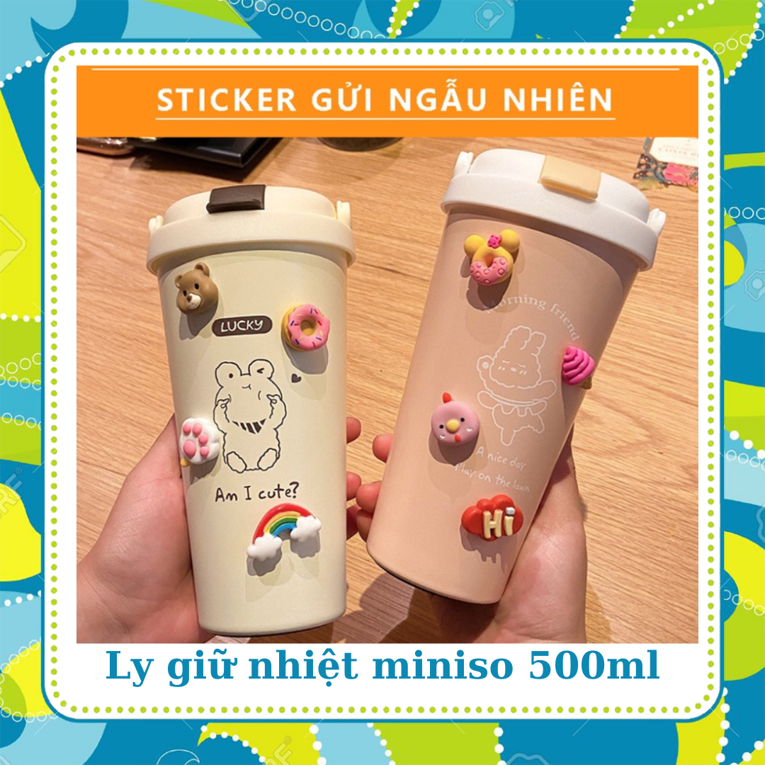 Ly giữ nhiệt có quai 500ml MINISO Bình đựng nước giữ nhiệt kèm ống hút lõi inox 304 xịn giữ nhiệt 6-