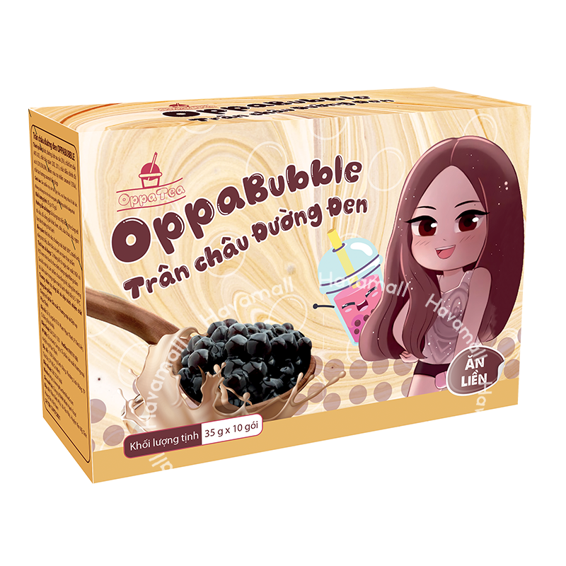 Trân Châu Đường Đen Ăn Liền Cao Cấp Oppa Bubble – Hộp 350g (10 Gói)