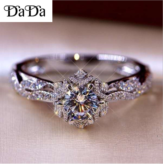 bạc 925 chính hãng nhẫn nữ đính hoa kim cương nhẫn nữ trang sức nhẫn đính hôn công chúa
