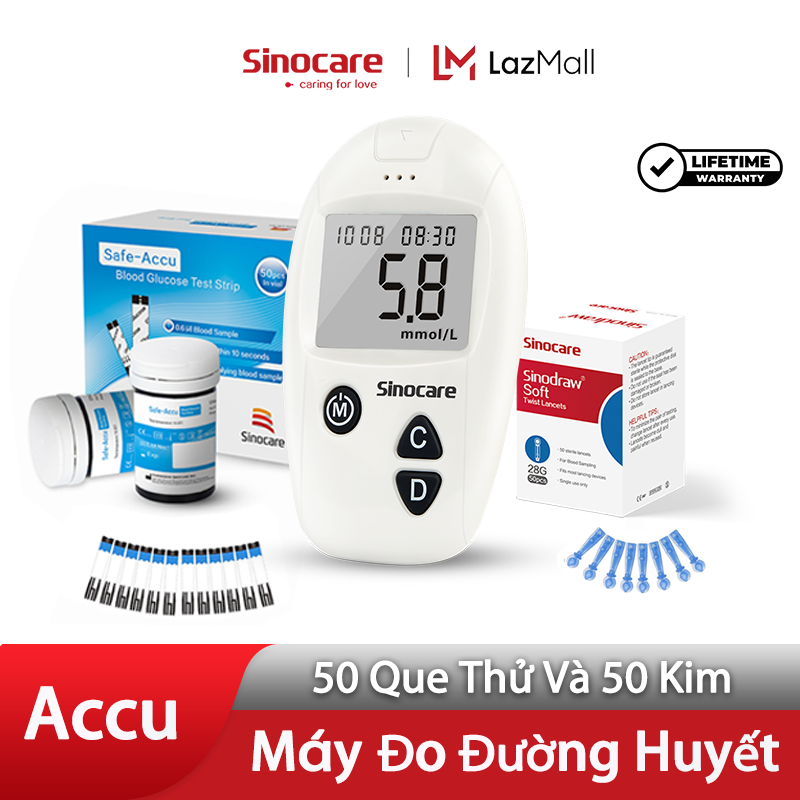 【Tặng 50 Que Thử Và 50 Kim】- Sinocare Máy Đo Đường Huyết Safe Accu Chính Hãng