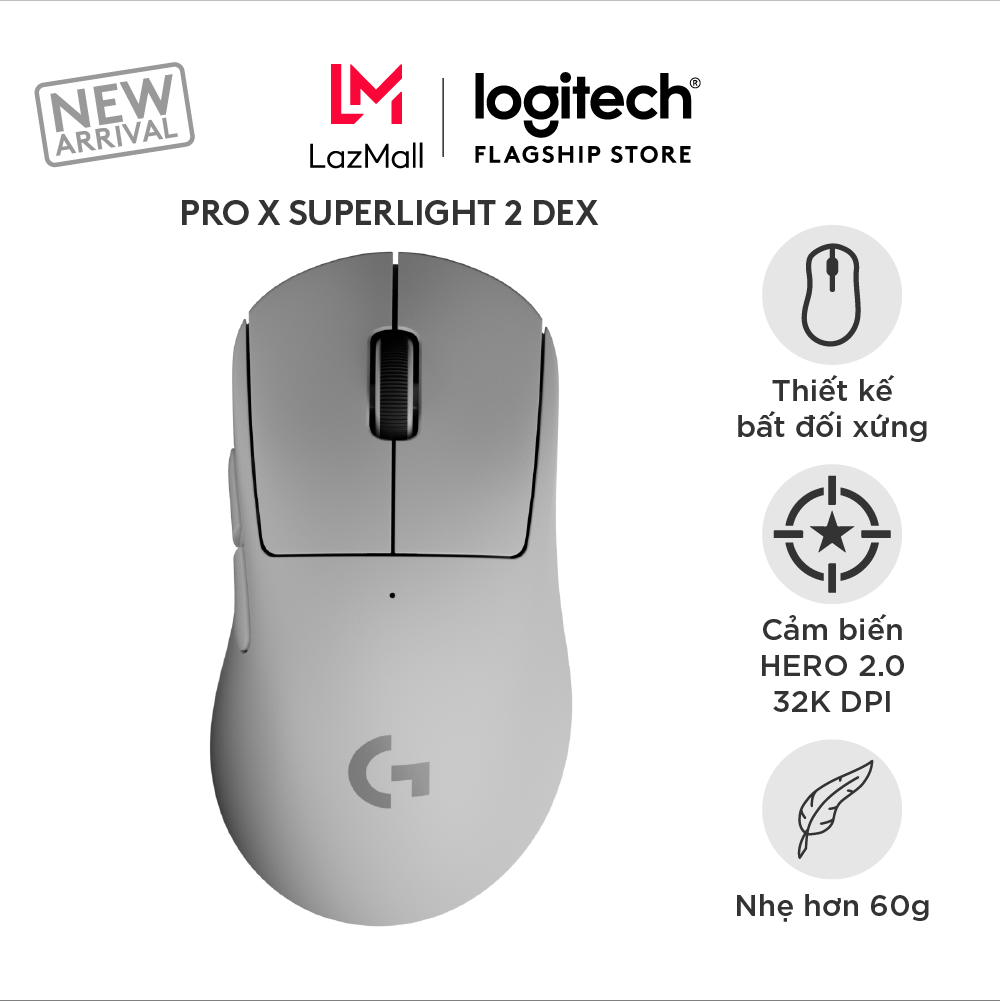 Chuột Gaming không dây Logitech G PRO X SUPERLIGHT 2 DEX LIGHTSPEED Nhẹ 60g Hero 2 32k DPI sạc USB-C