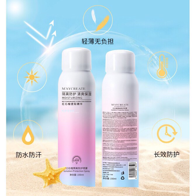 Xịt Chống Nắng Trắng Da Maycreate 150Ml Spf 35++