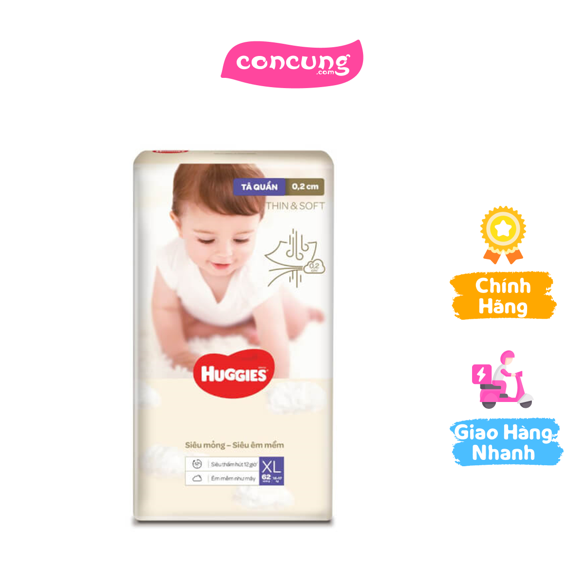 Tã quần Huggies Thin & Soft (XL 12-17kg 62 miếng)