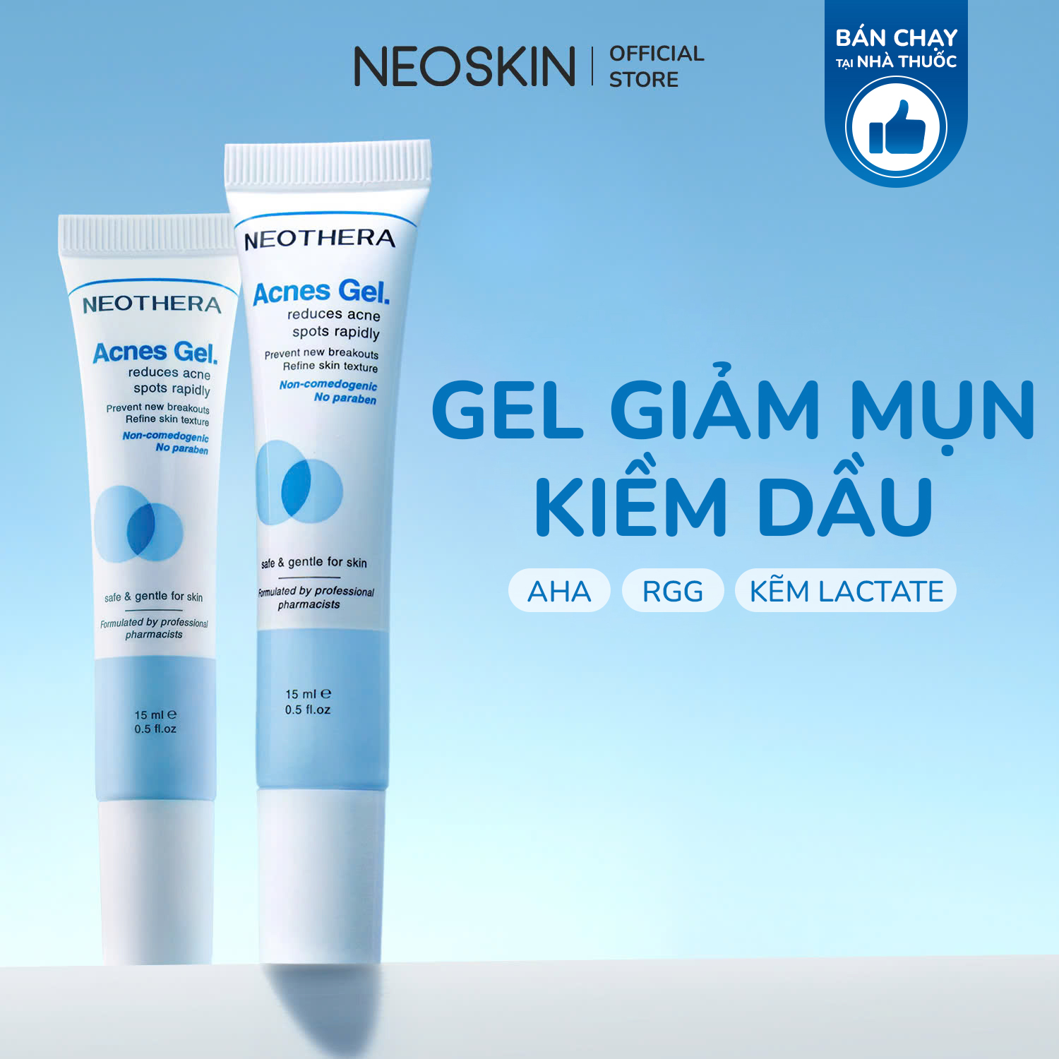Gel Giảm Mụn Thâm Sẹo Mụn & Cải Thiện Da Dầu Mụn NEOTHERA Acnes Gel 15ml (Tuýp)