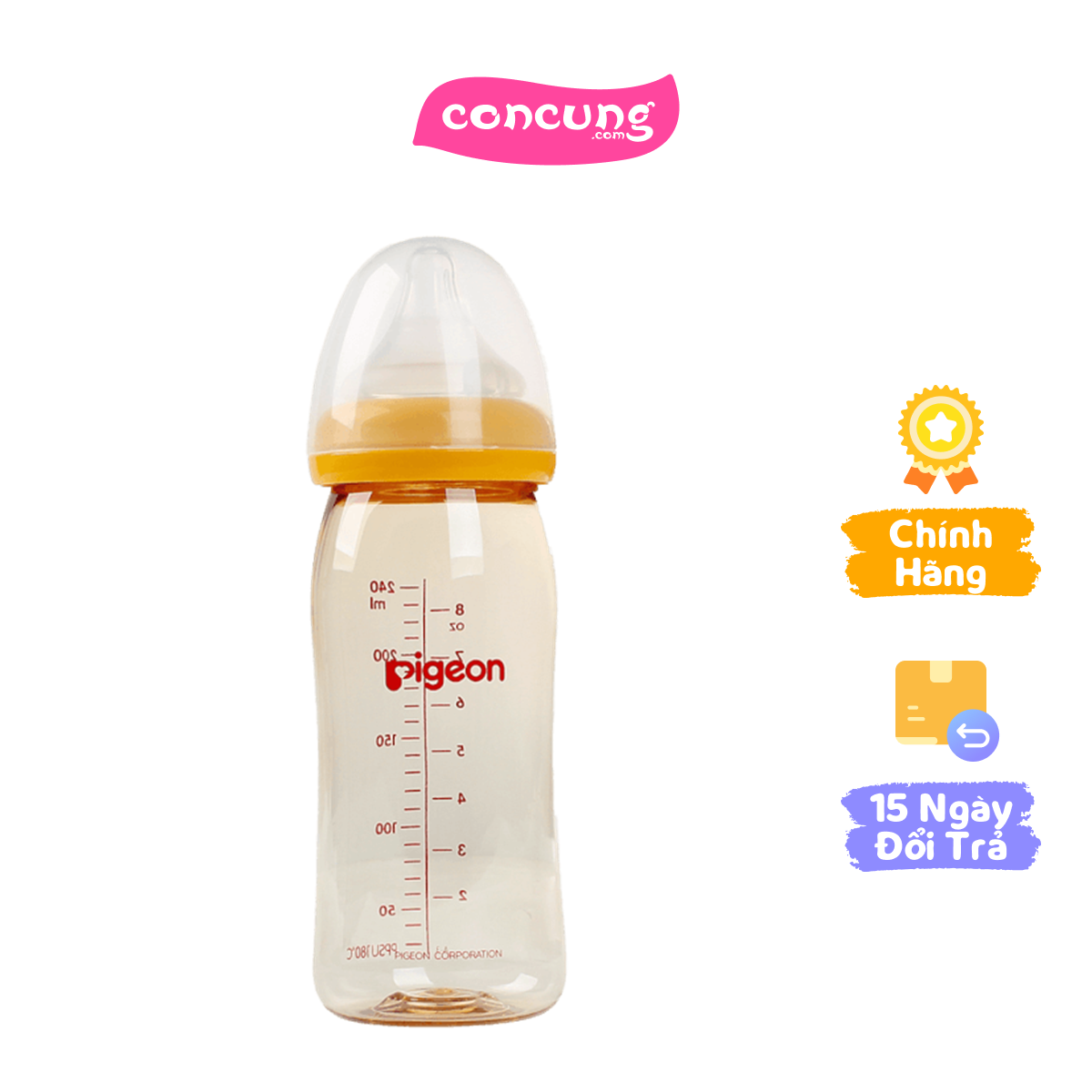 Bình sữa Pigeon nhựa PPSU cổ rộng 240ml (Vàng)