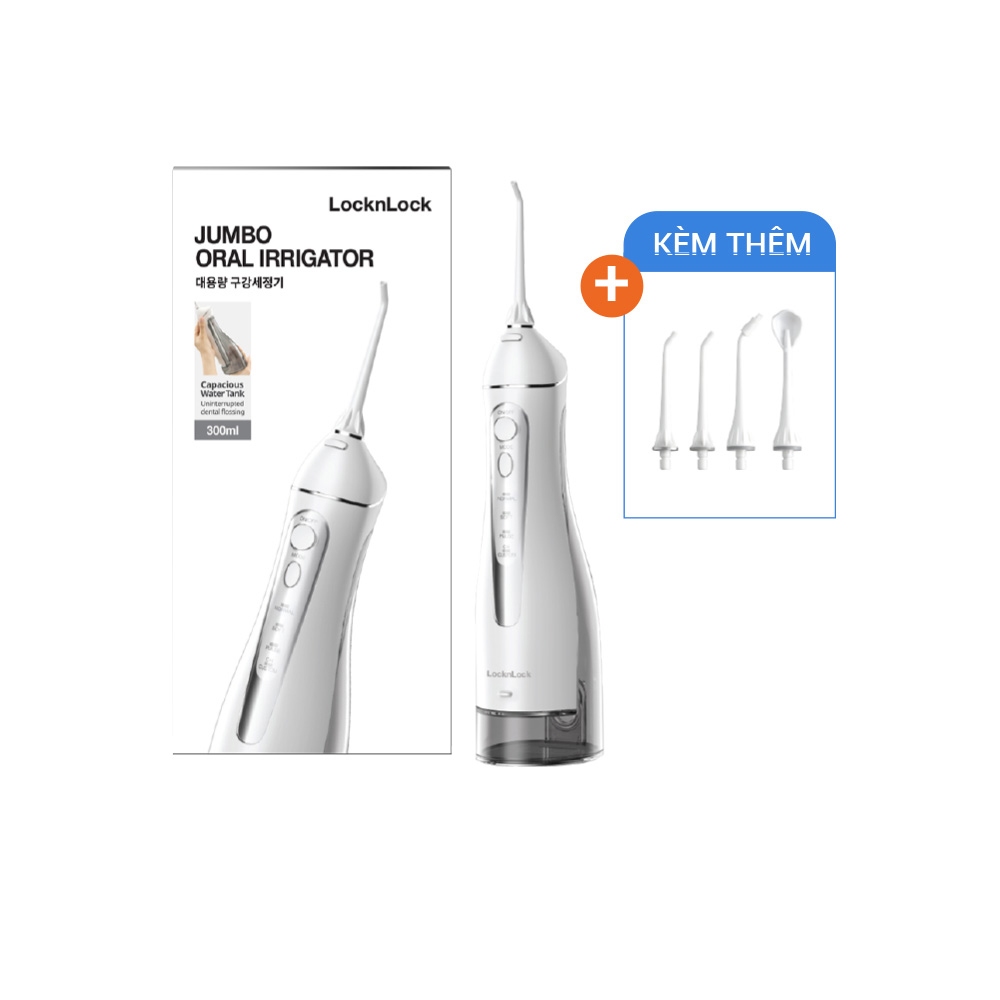 Máy tăm nước không dây LocknLock ENR166GRY - Hàng chính hãng dung tích 300ml 4 chế độ vệ sinh pin xà