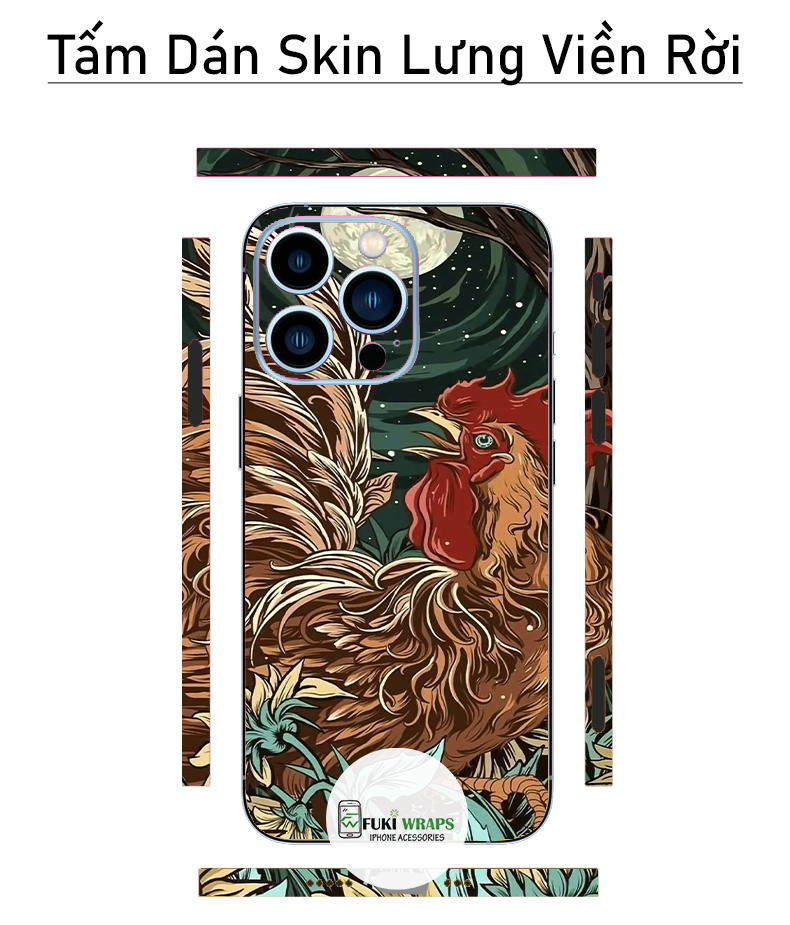 Tấm dán Skin Mặt Sau Con Gà FULL VIỀN Dành Cho 13prm  12prm  11prm  x  xsm  ip11  ip12  ip13 - FukiS