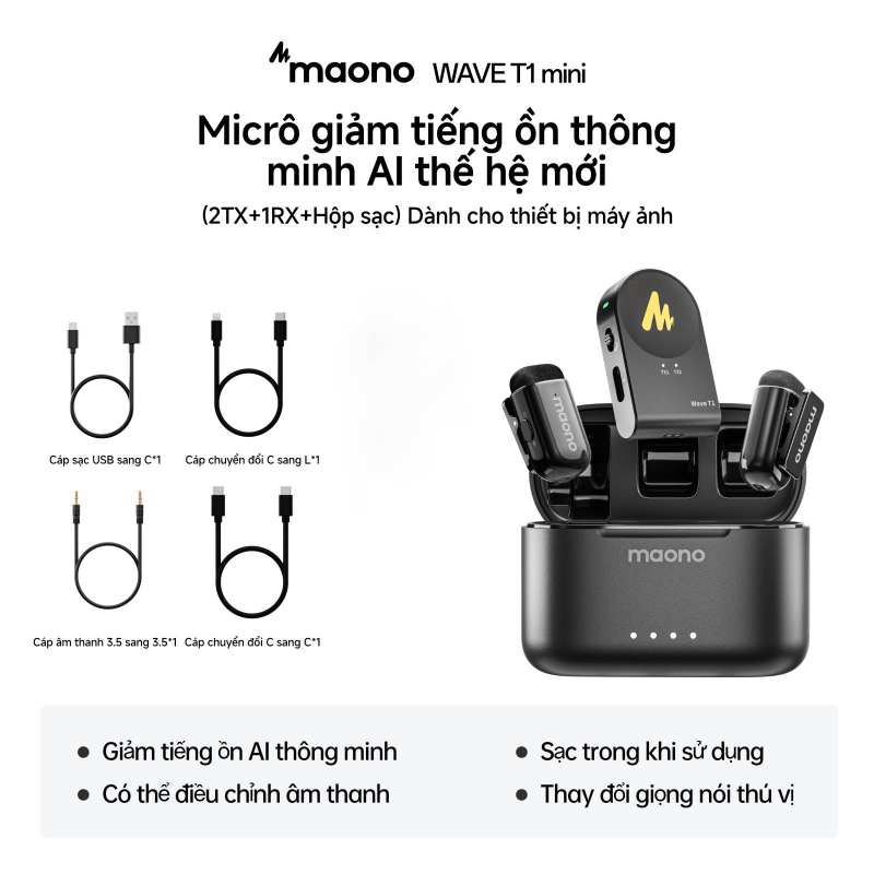 Maono T1 Mini Không Dây Micro dây chuyền Ai Tiếng Ồn Hủy Bỏ Microphone mic nhỏ Với Maono Liên Kết Ứng Dụng Và 4 Mức Độ giảm tiếng ồn Cho Điện Thoại Thông Minh Vlogging phát trực tiếp
