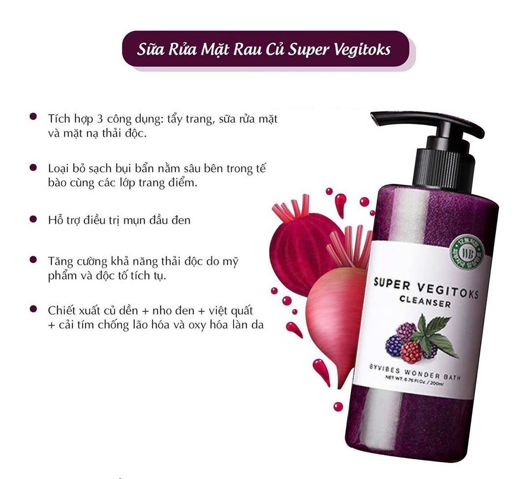 [HCM][MẪU MỚI 330ml] Sữa rửa mặt rau củ tạo bọt thải độc Super Vegitoks Cleanser  vegitok