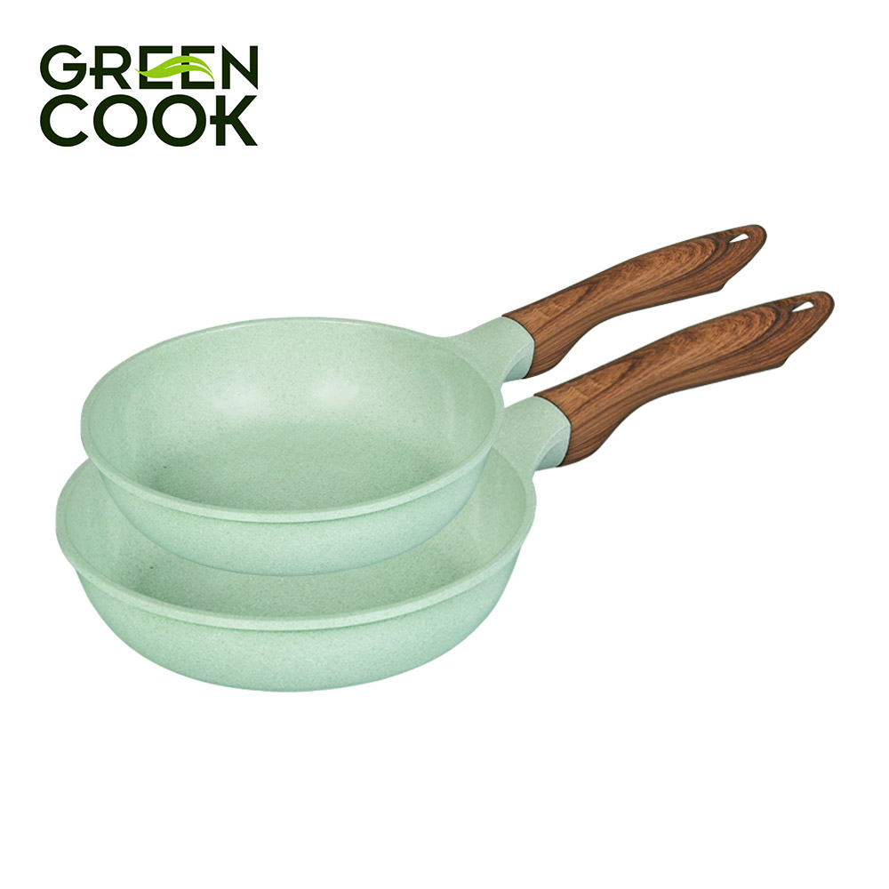 Bộ 2 chảo đúc men đá xanh ngọc Green Cook GCP06 công nghệ Hàn Quốc sản xuất tại Việt Nam - Hàng chín