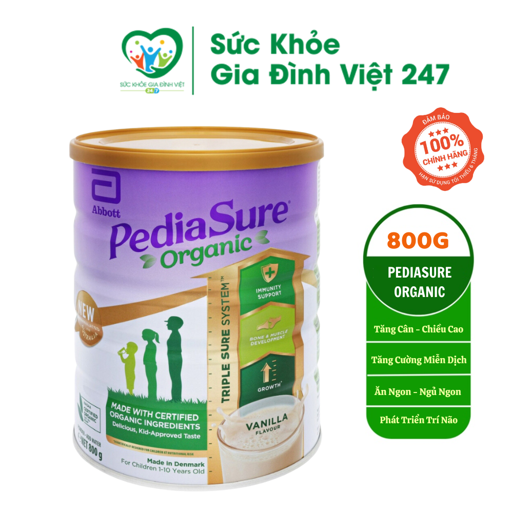 Sữa Pediasure Organic 800G Sữa Bột Hữu Cơ Vanilla Nội Địa Úc Giúp Tăng Cân Chiều Cao Miễn Dịch Trí Não