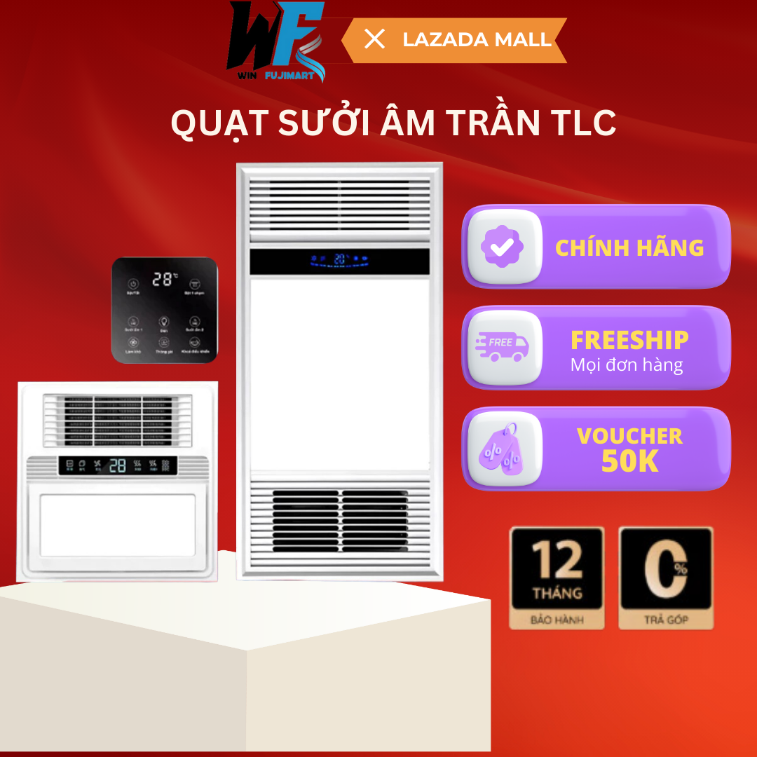 Quạt Sưởi Đèn Sưởi Nhà Tắm - Quạt Sưởi Âm Trần TLC - Làm Ấm Nhanh Thiết Kế Hiện Đại Điều Khiển Từ Xa